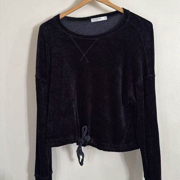 Stateside Anthropologie Black Velour Pullover XS Drawstring Hem‎ Crew Neck - Picture 5 of 7